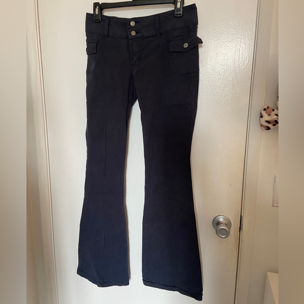 Brandy Melville navy blue cargo low rise flare pants